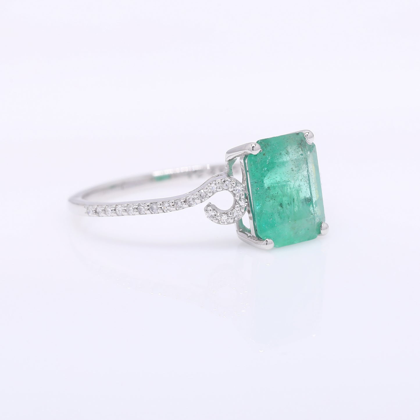1.96 Ct Octagon Step Cut Natural Emerald 950 Platinum Ring