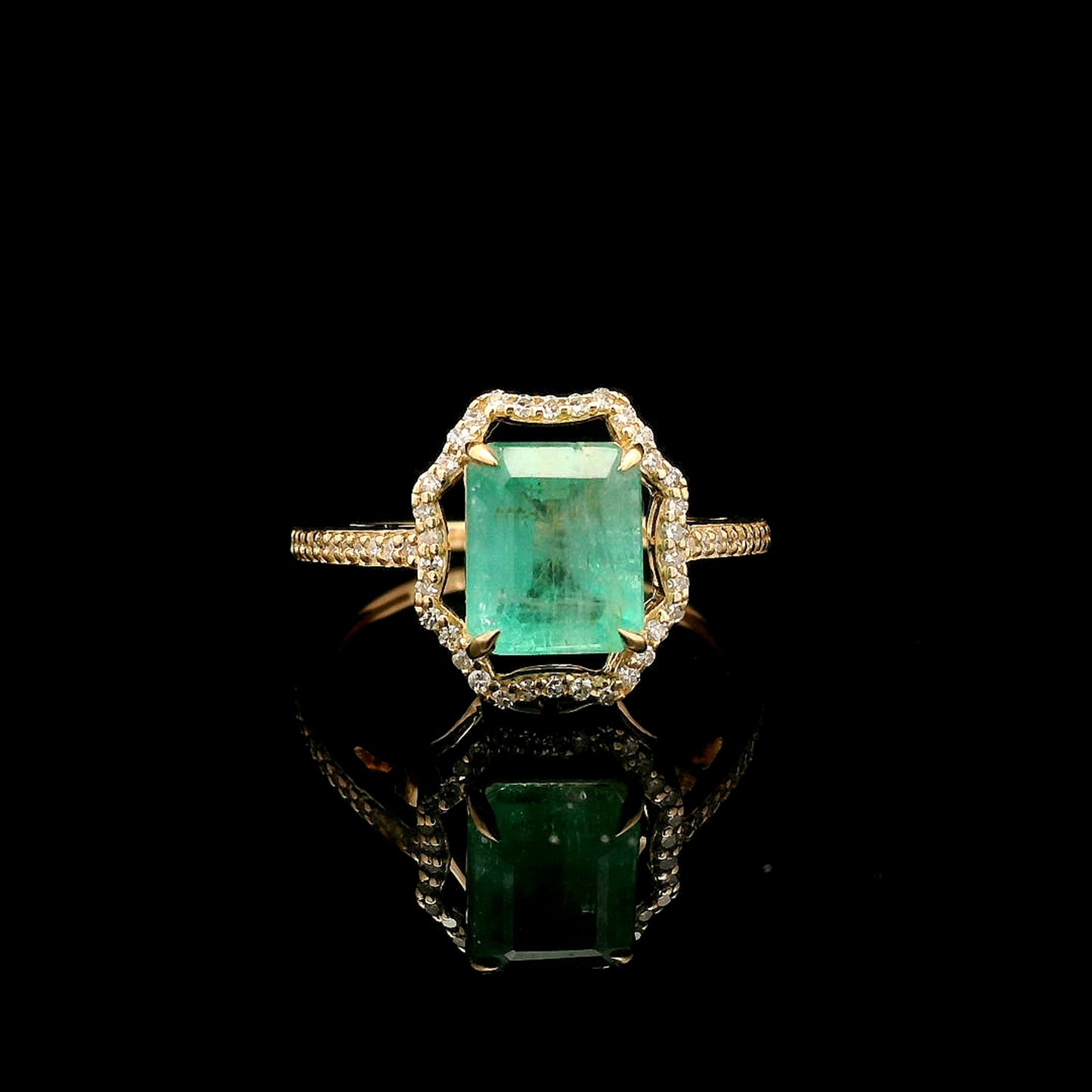 2.38 Ct Octagon Step Cut Natural Emerald 14K Gold Ring