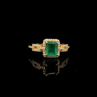 1.42 Ct Octagon Step Cut Natural Emerald 14K Gold Ring