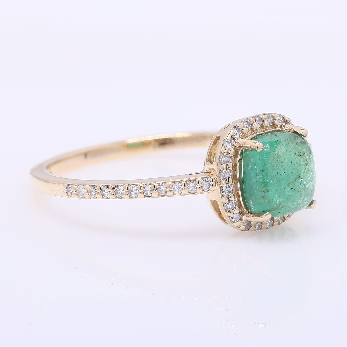 1.17 Ct Cushion Cabochon Natural Emerald 14K Gold Ring