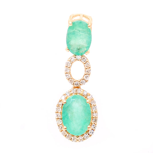 1.10 Ct Oval Mixed Cut Natural Emerald 14K Gold Pendant