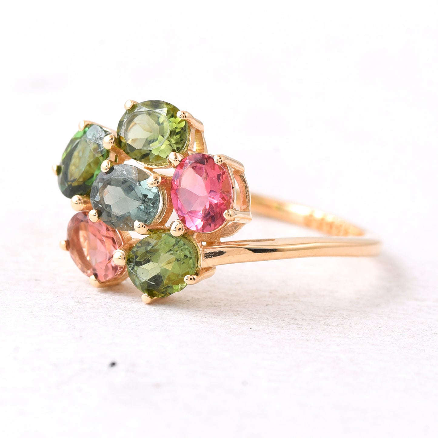 2.11 Ct Oval Mixed Cut Natural Multi-Coloured Tourmaline 14K Gold Ring