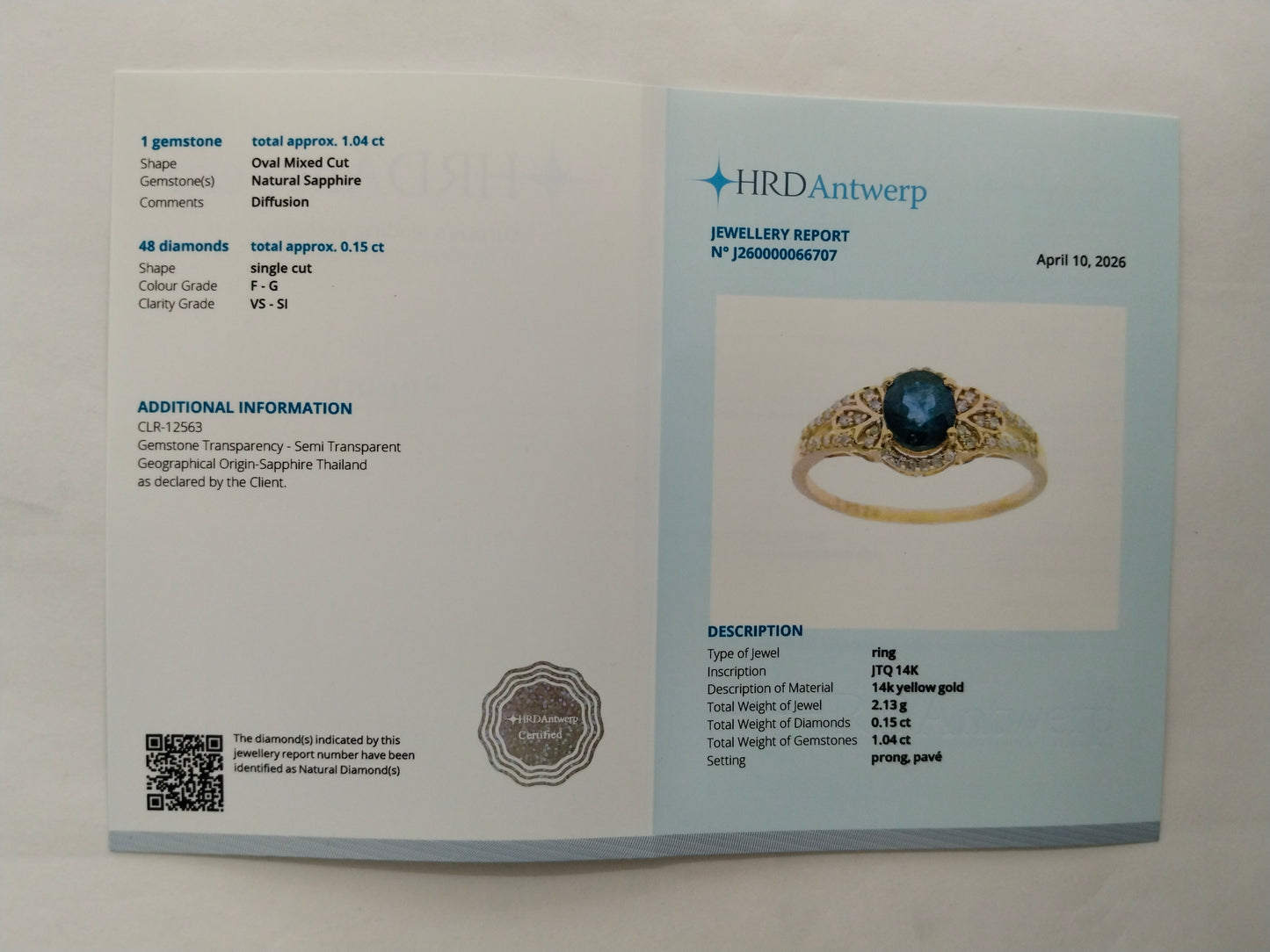 1.19 Ct Oval Mixed Cut Natural Sapphire 14K Gold Ring