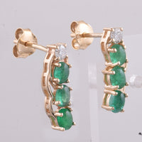 1.18 Ct Oval Cabochon Cut Natural Emerald 14K Gold Earrings