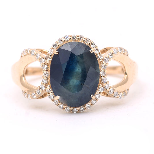 3.22 Ct Oval Mixed Cut Natural Sapphire 14K Gold Ring