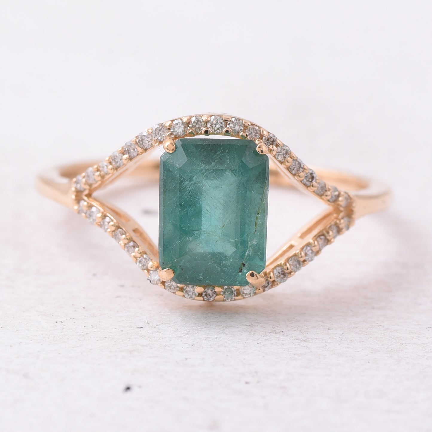 1.80 Ct Octagon Step Cut Natural Emerald 14K Gold Ring