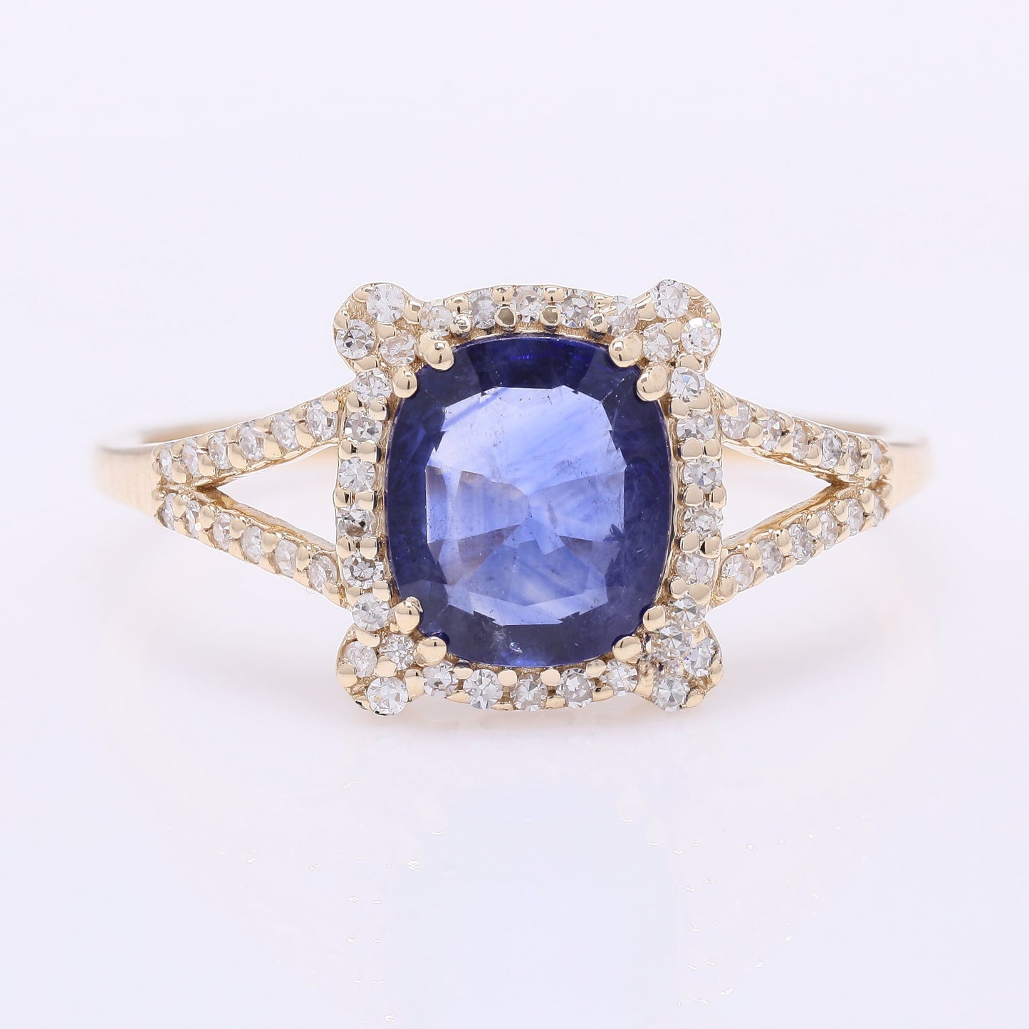 1.49 Ct Cushion Mixed Cut Natural Sapphire 14K Gold Ring