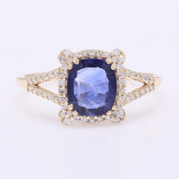 1.49 Ct Cushion Mixed Cut Natural Sapphire 14K Gold Ring