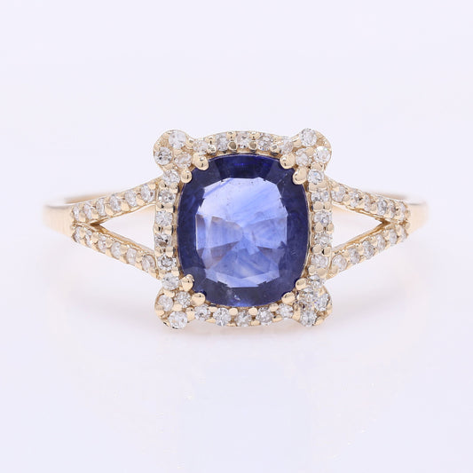 1.49 Ct Cushion Mixed Cut Natural Sapphire 14K Gold Ring