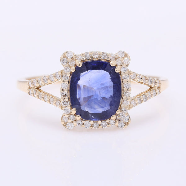 1.49 Ct Cushion Mixed Cut Natural Sapphire 14K Gold Ring