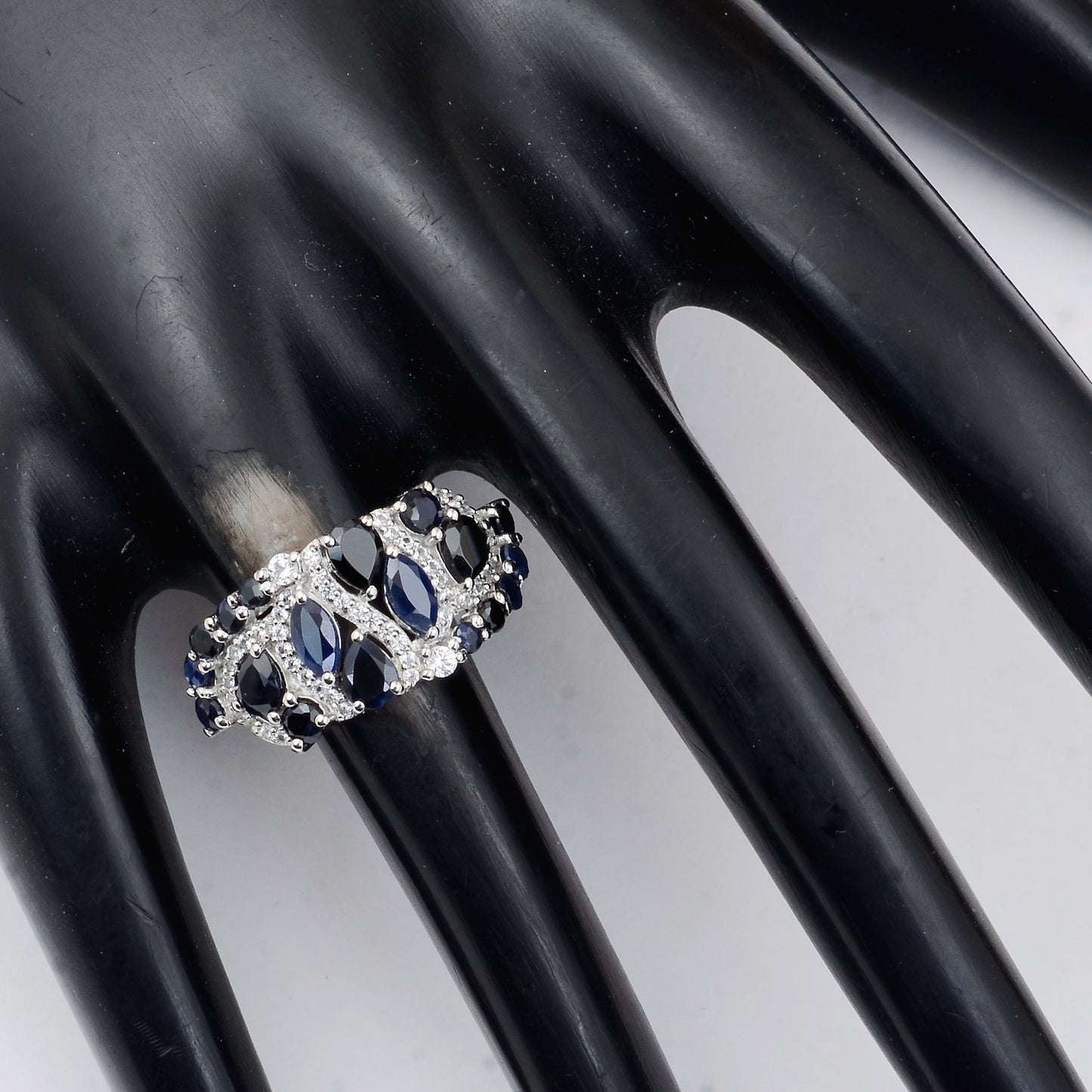 2.42 Ct Marquise Mixed Cut, Round Mixed Cut, Pear Mixed Cut Natural Sapphire 950 Platinum Ring