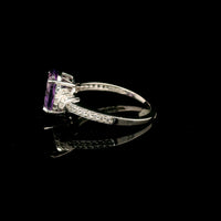 2.60 Ct Oval Amethyst, White Zircon 925 Sterling Silver Ring