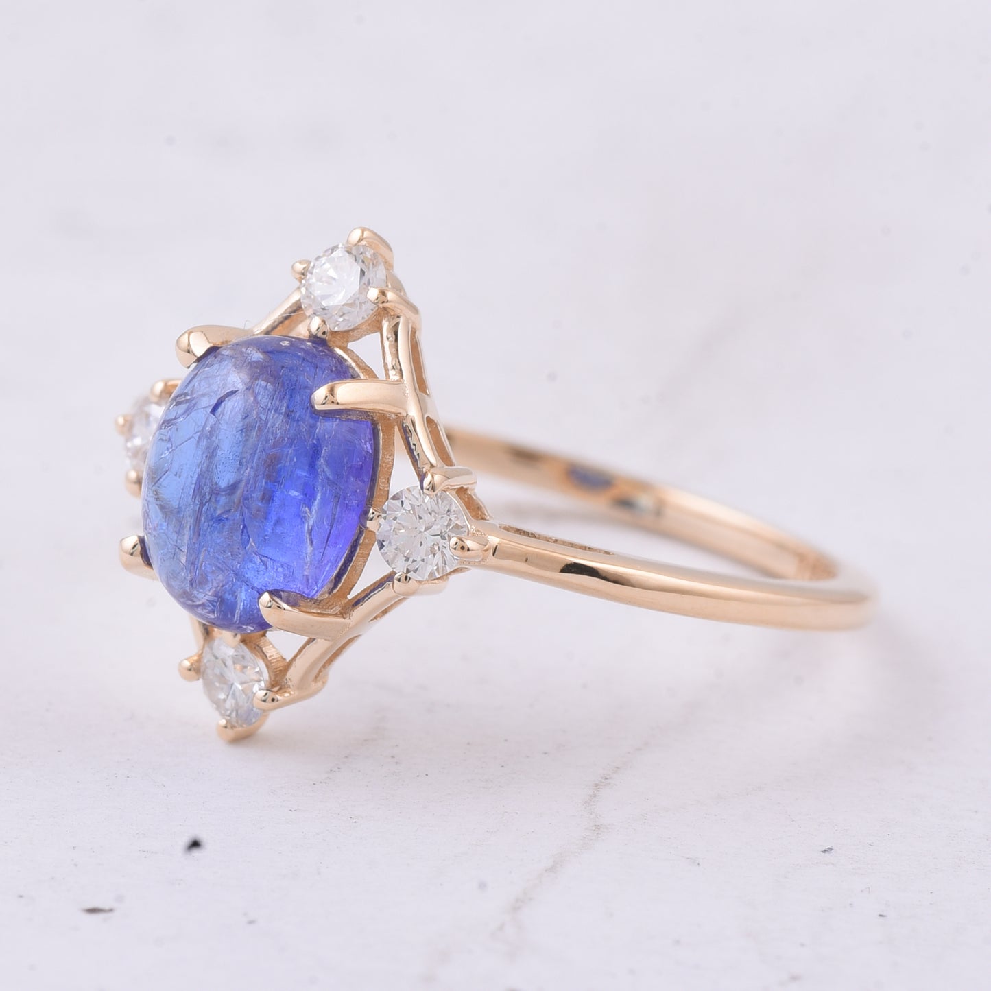 1.88 Ct Oval Cabochon Cut Natural Tanzanite 14K Gold Ring