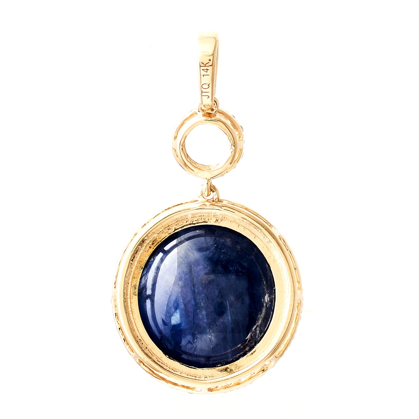 12.04 Ct Round Cabochon Natural Corundum Sapphire 14K Gold Pendant