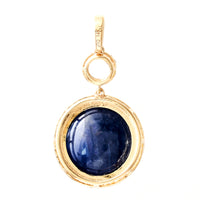 12.04 Ct Round Cabochon Natural Corundum Sapphire 14K Gold Pendant