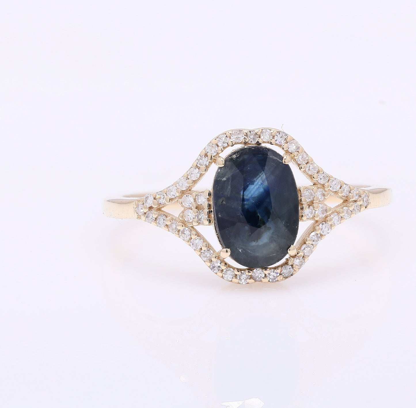 1.64 Ct Oval Mixed Cut Natural Sapphire 14K Gold Ring