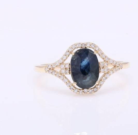 1.64 Ct Oval Mixed Cut Natural Sapphire 14K Gold Ring