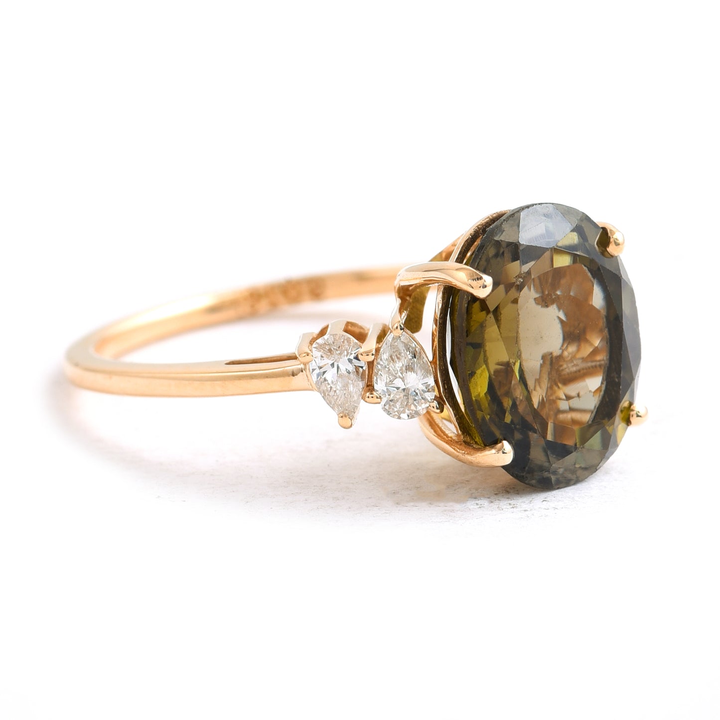 2.02 Ct Oval Mixed Cut Natural Green Tourmaline 14K Gold Ring