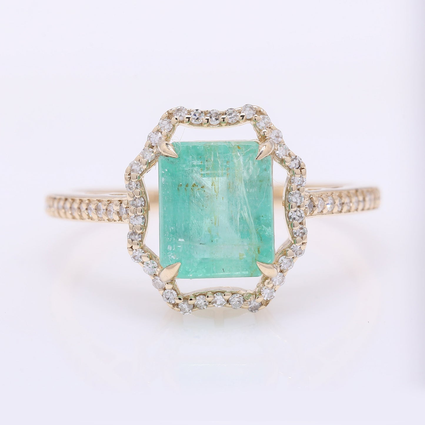 2.38 Ct Octagon Step Cut Natural Emerald 14K Gold Ring