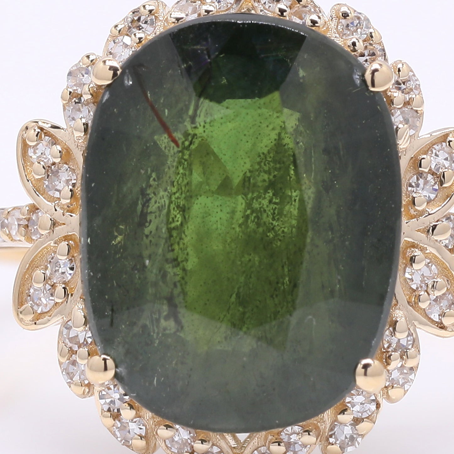 5.58 Ct Oval Mixed Cut Natural Green Sapphire 14K Gold Ring