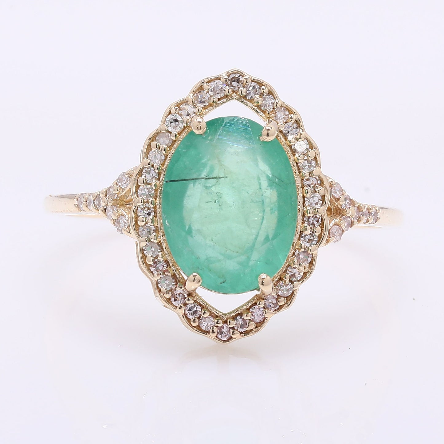 2.41 Ct Oval Mixed Cut Natural Emerald 14K Gold Ring