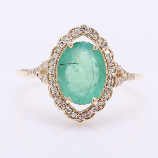 2.41 Ct Oval Mixed Cut Natural Emerald 14K Gold Ring
