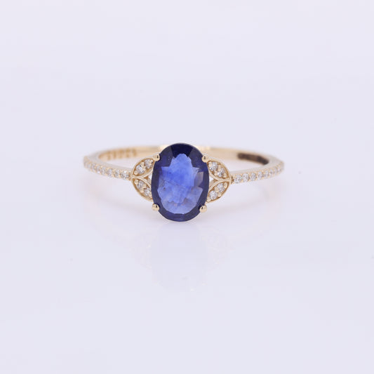 1.13 Ct Oval Mixed Cut Natural Sapphire 14K Gold Ring