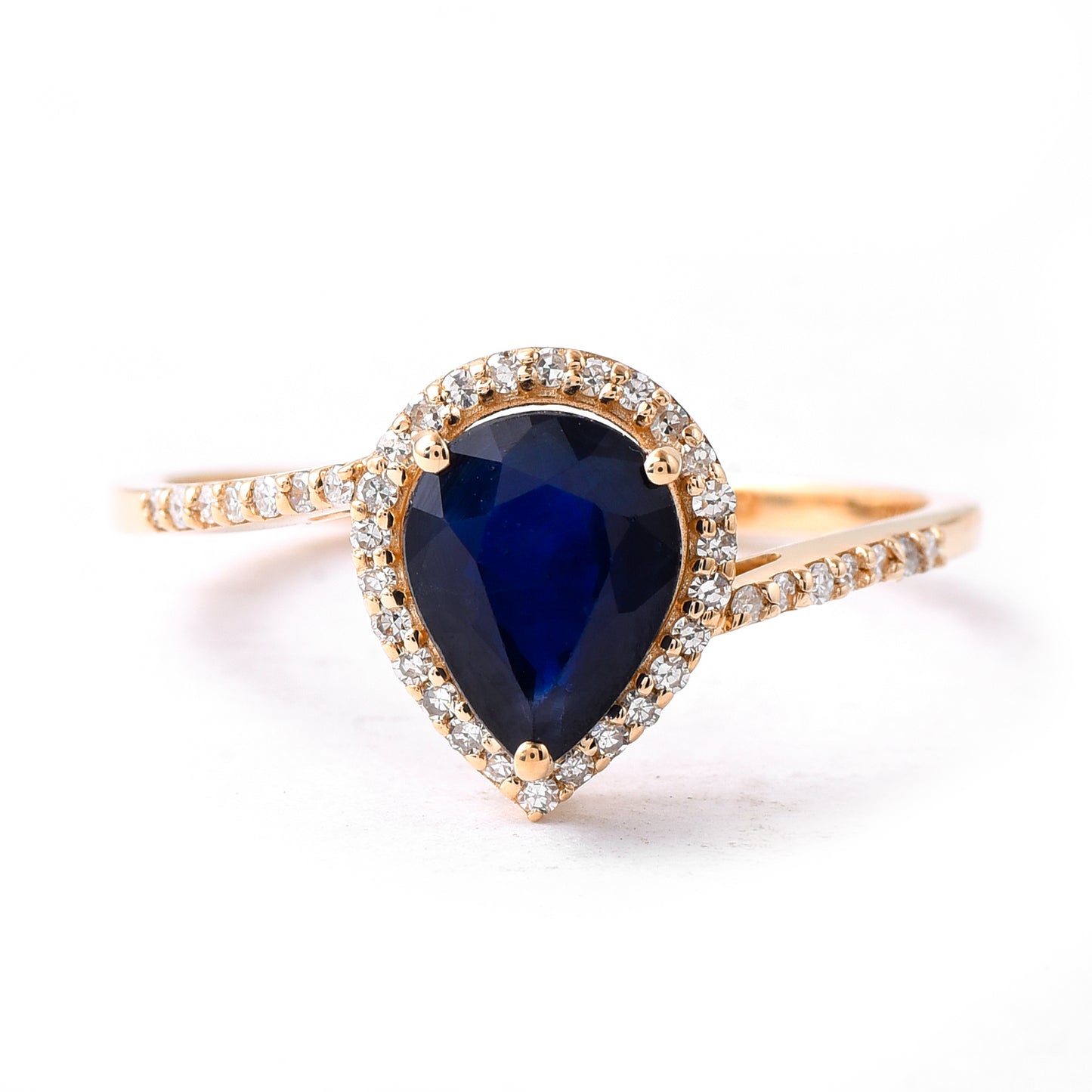1.42 Ct Pear Mixed Cut Natural Sapphire 14K Gold Ring