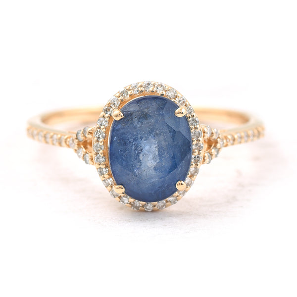 2.52 Ct Oval Mixed Cut Natural Sapphire 14K Gold Ring