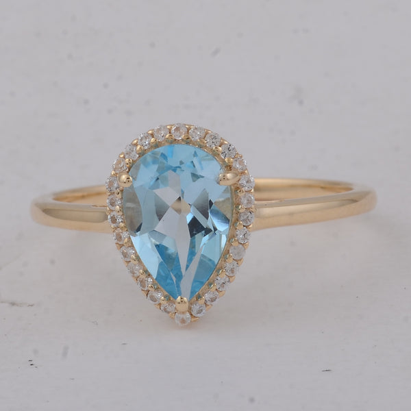 1.74 Ct Pear Blue Topaz 9K Gold Ring
