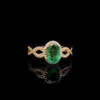 1.44 Ct Oval Mixed Cut Natural Emerald 14K Gold Ring