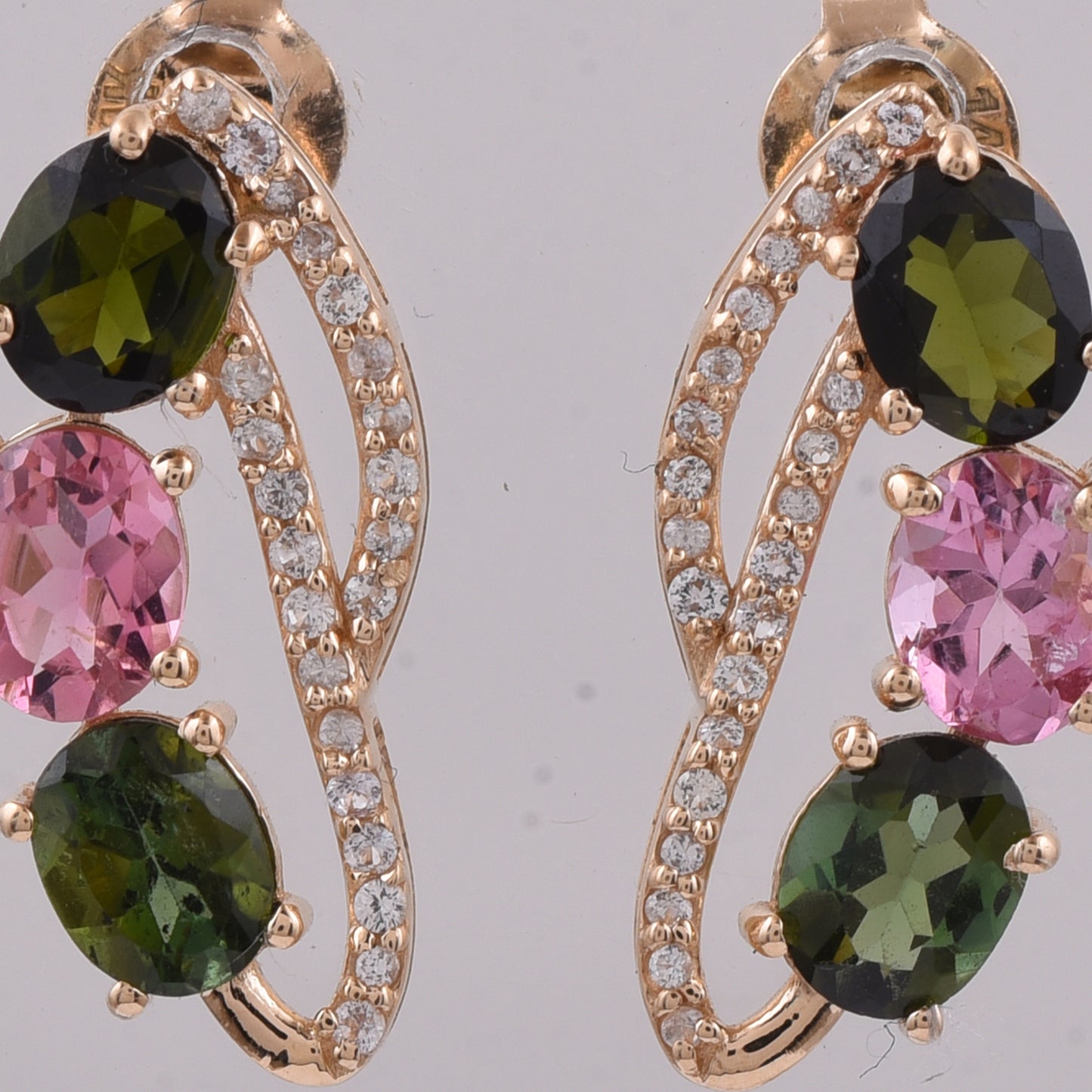 1.96 Ct Oval Natural Multi-Coloured Tourmaline 14K Gold Earrings