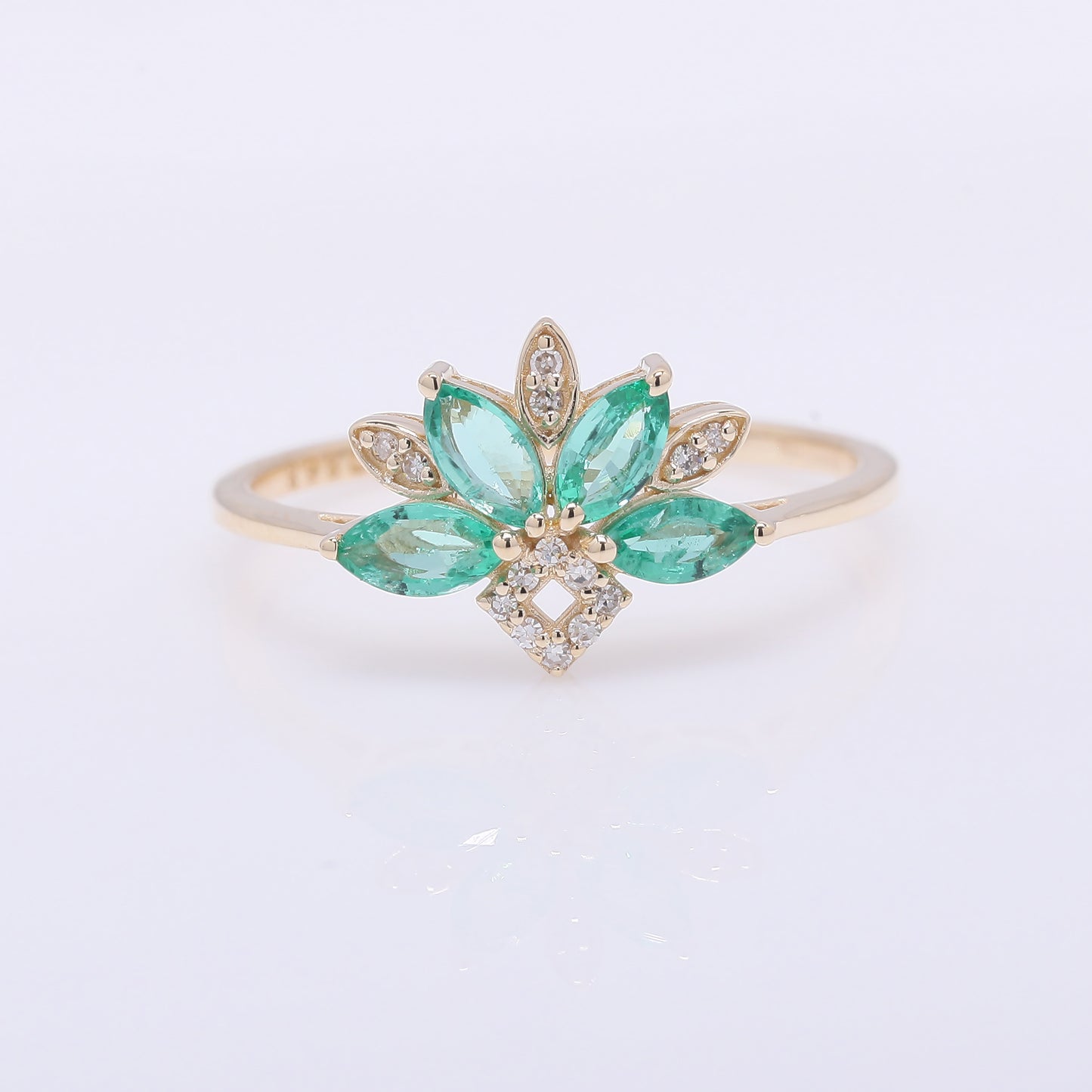 0.56 Ct Marquise Mixed Cut Natural Emerald 14K Gold Ring