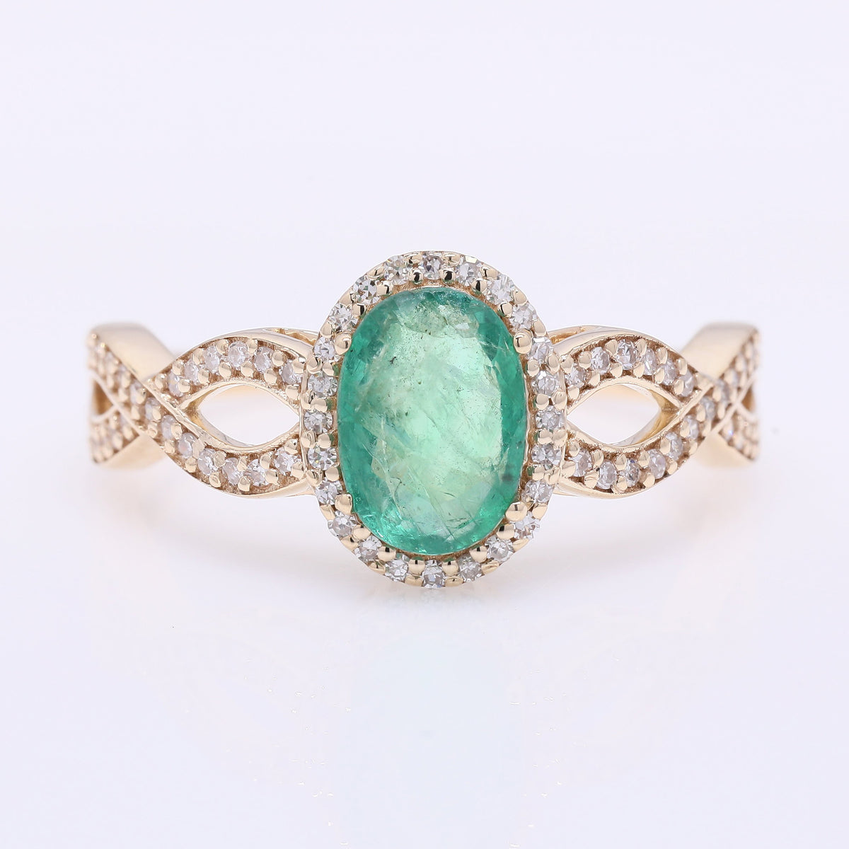 1.44 Ct Oval Mixed Cut Natural Emerald 14K Gold Ring