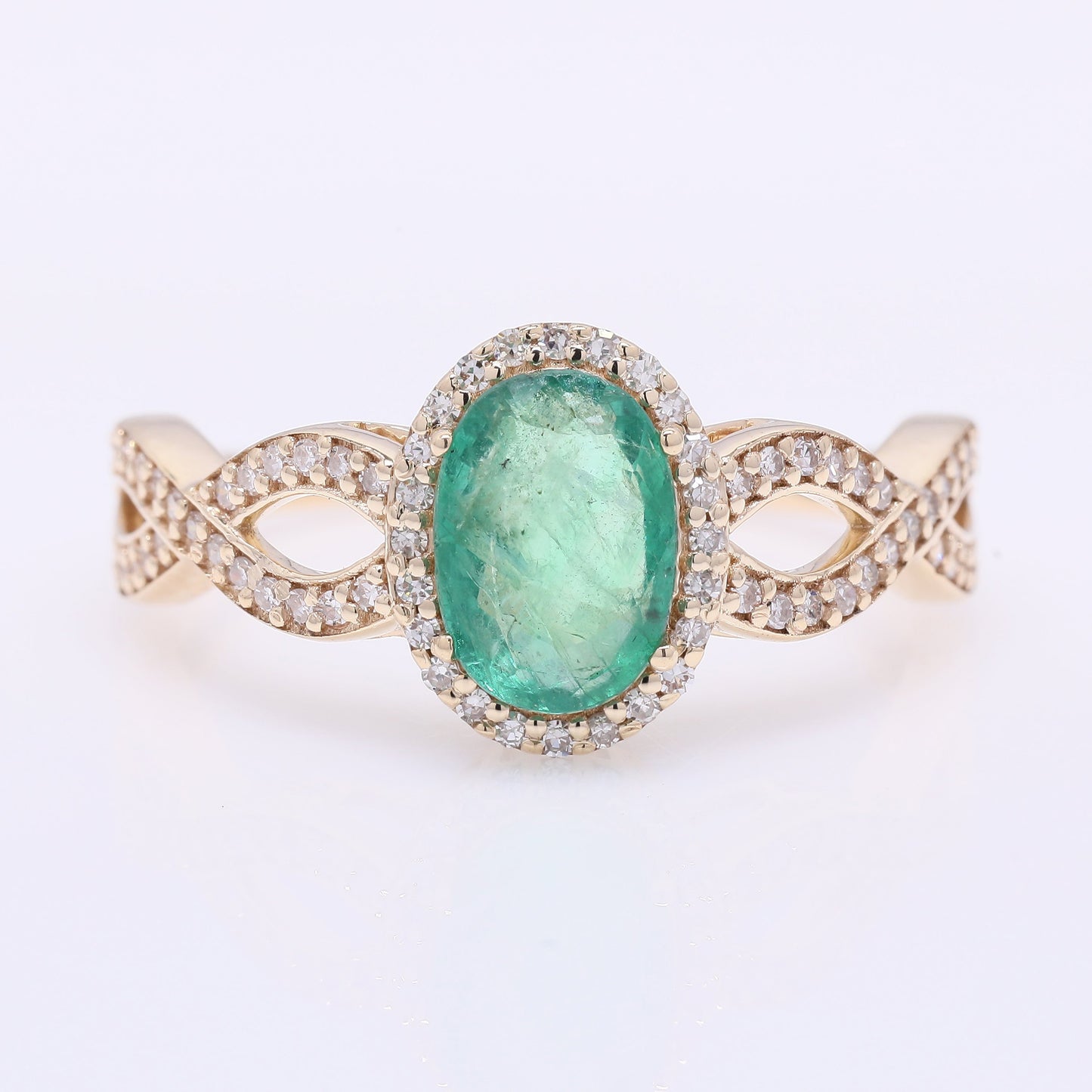 1.44 Ct Oval Mixed Cut Natural Emerald 14K Gold Ring