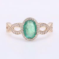 1.44 Ct Oval Mixed Cut Natural Emerald 14K Gold Ring