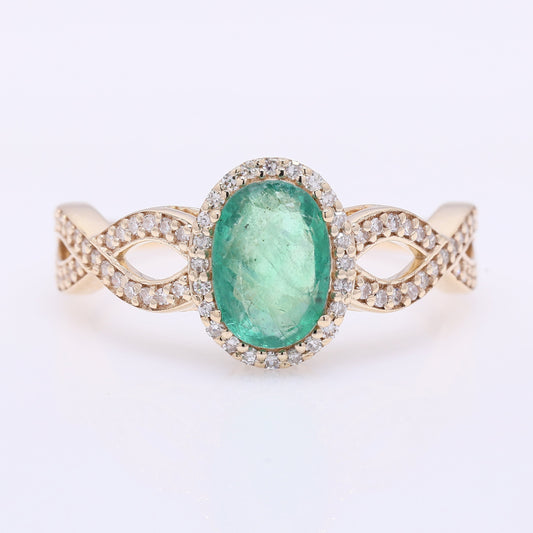 1.44 Ct Oval Mixed Cut Natural Emerald 14K Gold Ring