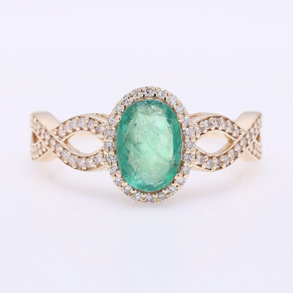 1.44 Ct Oval Mixed Cut Natural Emerald 14K Gold Ring