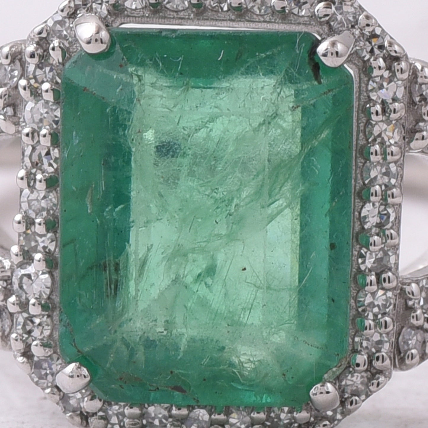 2.44 Ct Octagon Step Cut Natural Emerald 950 Platinum Ring
