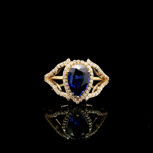 2.15 Ct Pear Mixed Cut Lab Grown Sapphire 14K Gold Ring