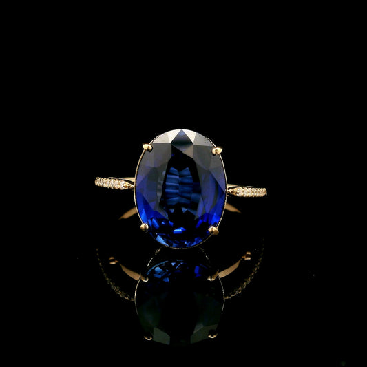 6.60 Ct Oval Mixed Cut Lab Grown Sapphire 14K Gold Ring