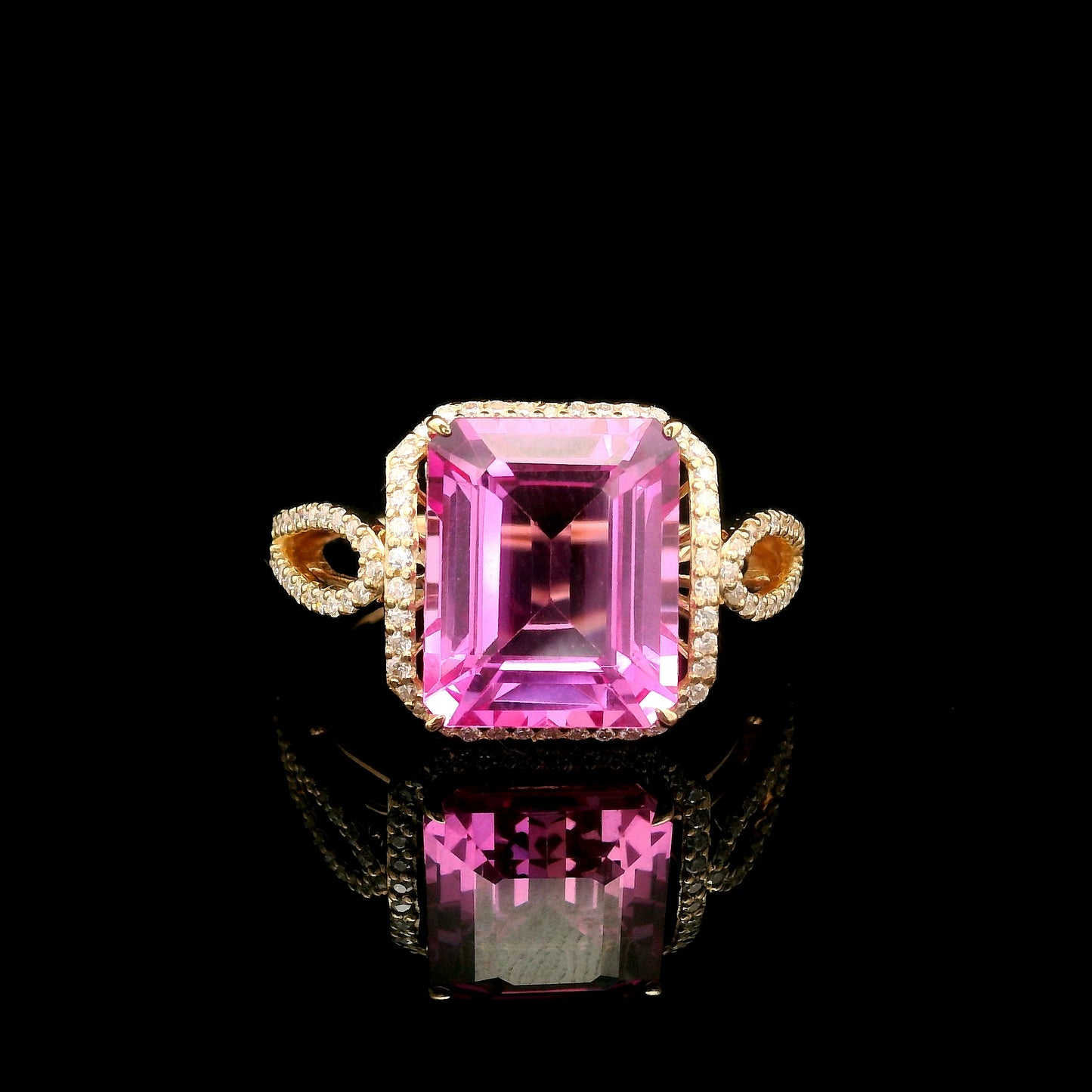 7.34 Ct Octagon Lab Grown Pink Sapphire 14K Gold Ring
