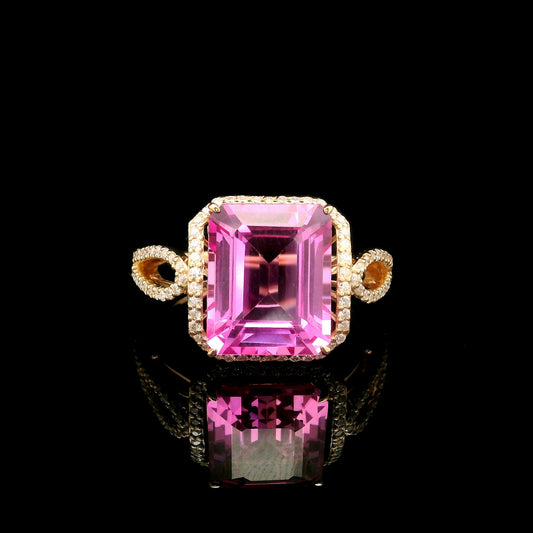7.34 Ct Octagon Lab Grown Pink Sapphire 14K Gold Ring