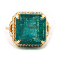 14.07 Ct Square Emerald Cut Natural Beryl Emerald 18K Gold Ring
