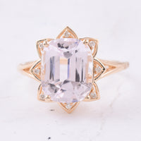 5.68 Ct Cushion Natural Kunzite 14K Gold Ring