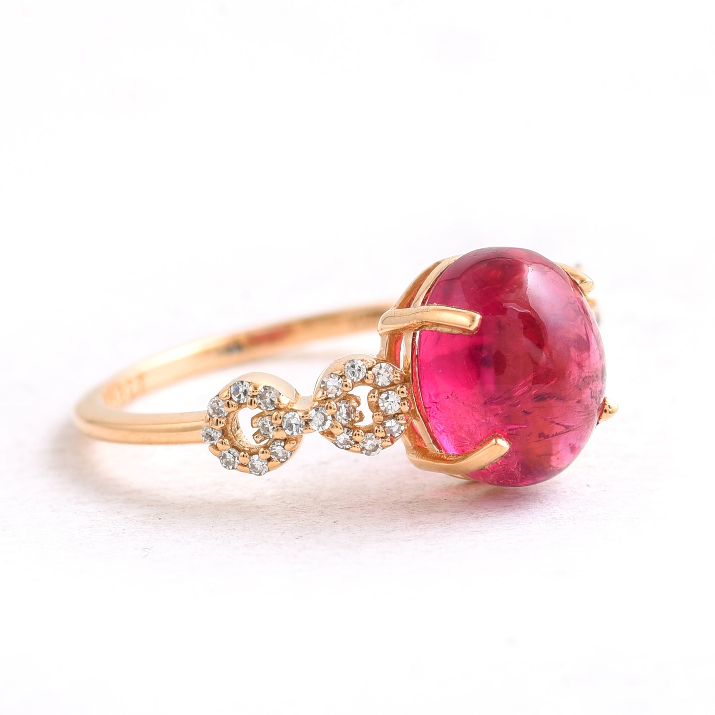 3.42 Ct Oval Cabochon Cut Natural Pink Tourmaline 14K Gold Ring
