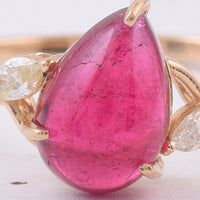 2.03 Ct Pear Cabochon Natural Rubellite 14K Gold Ring