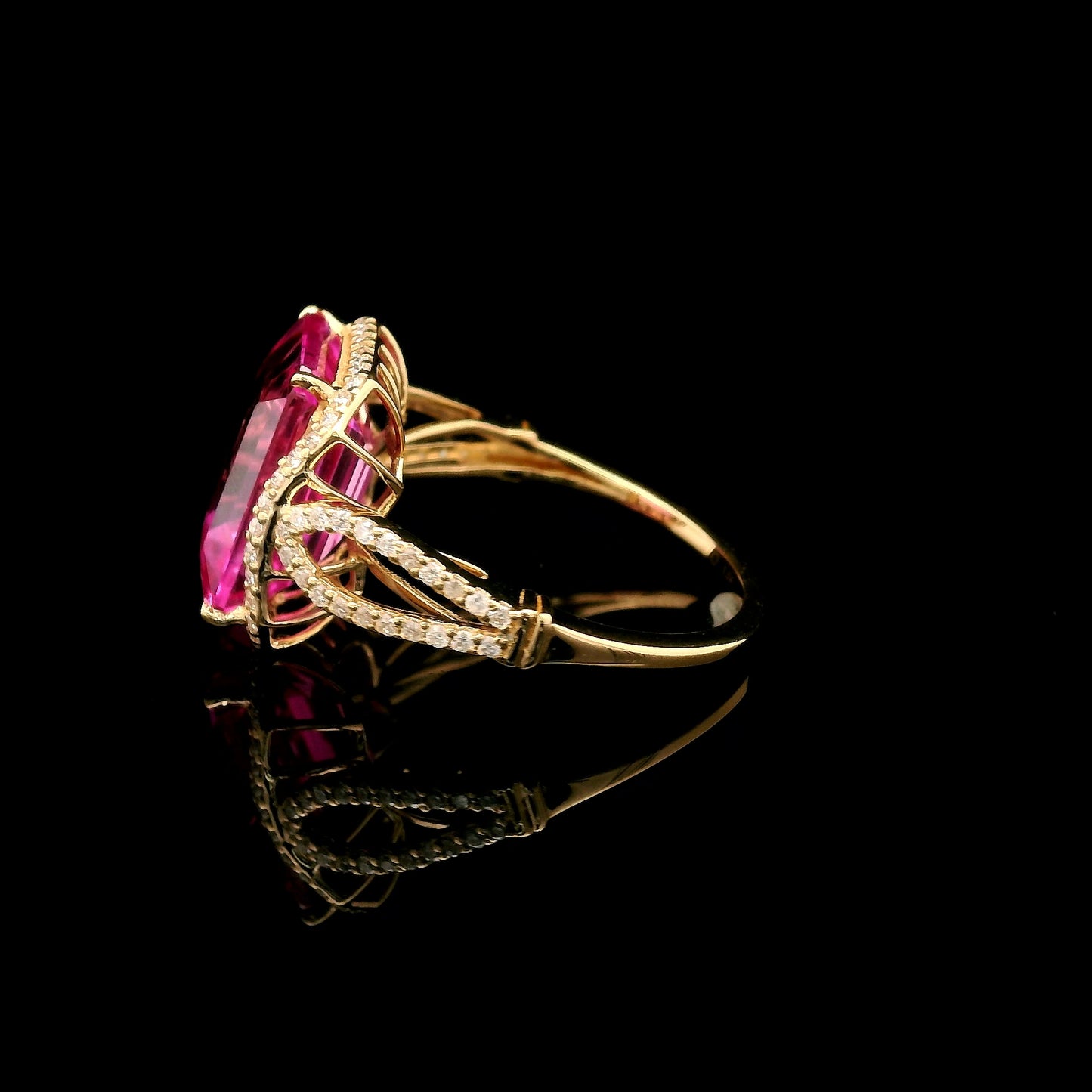 7.34 Ct Octagon Lab Grown Pink Sapphire 14K Gold Ring