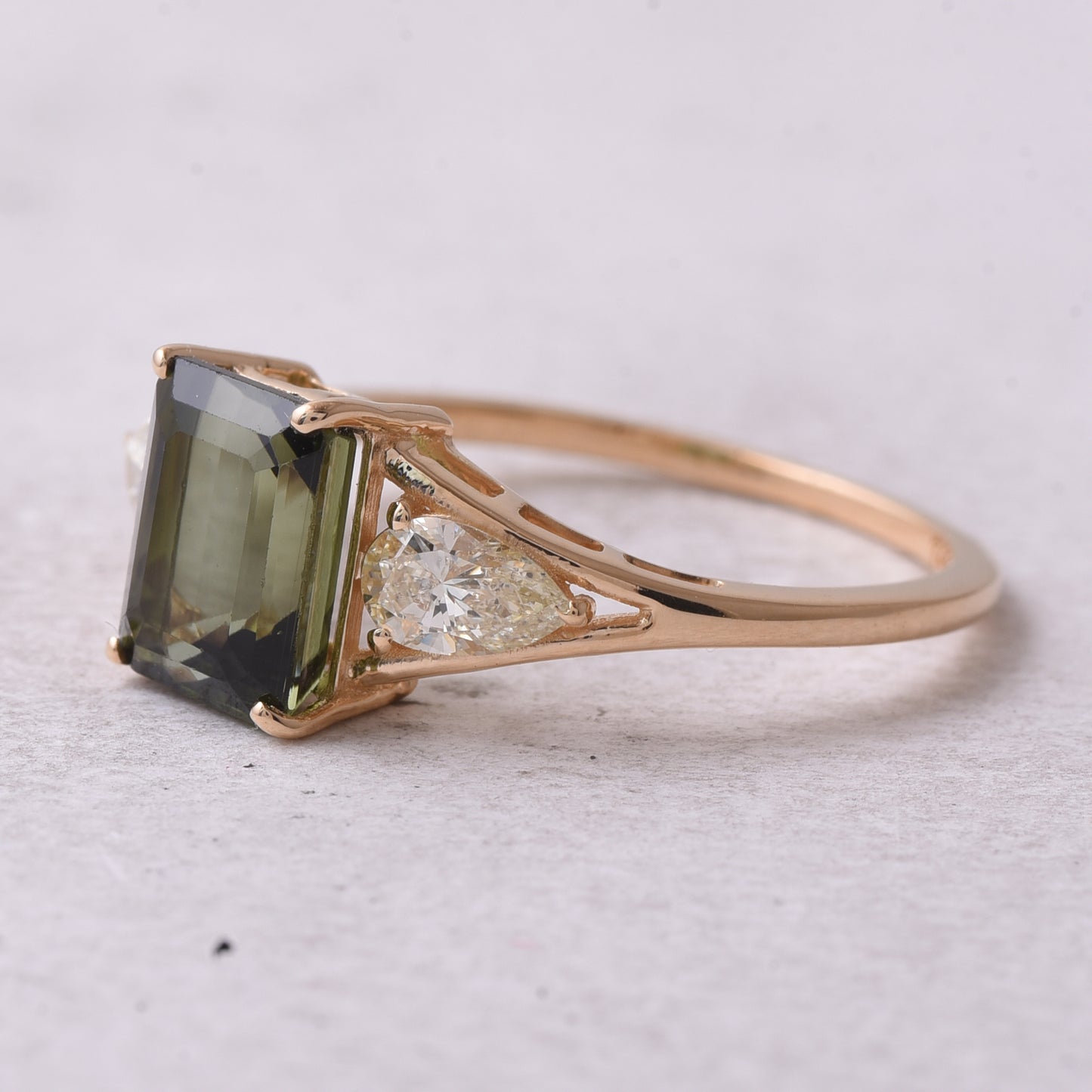 2.40 Ct Octagon Step Cut Natural Green Tourmaline 14K Gold Ring
