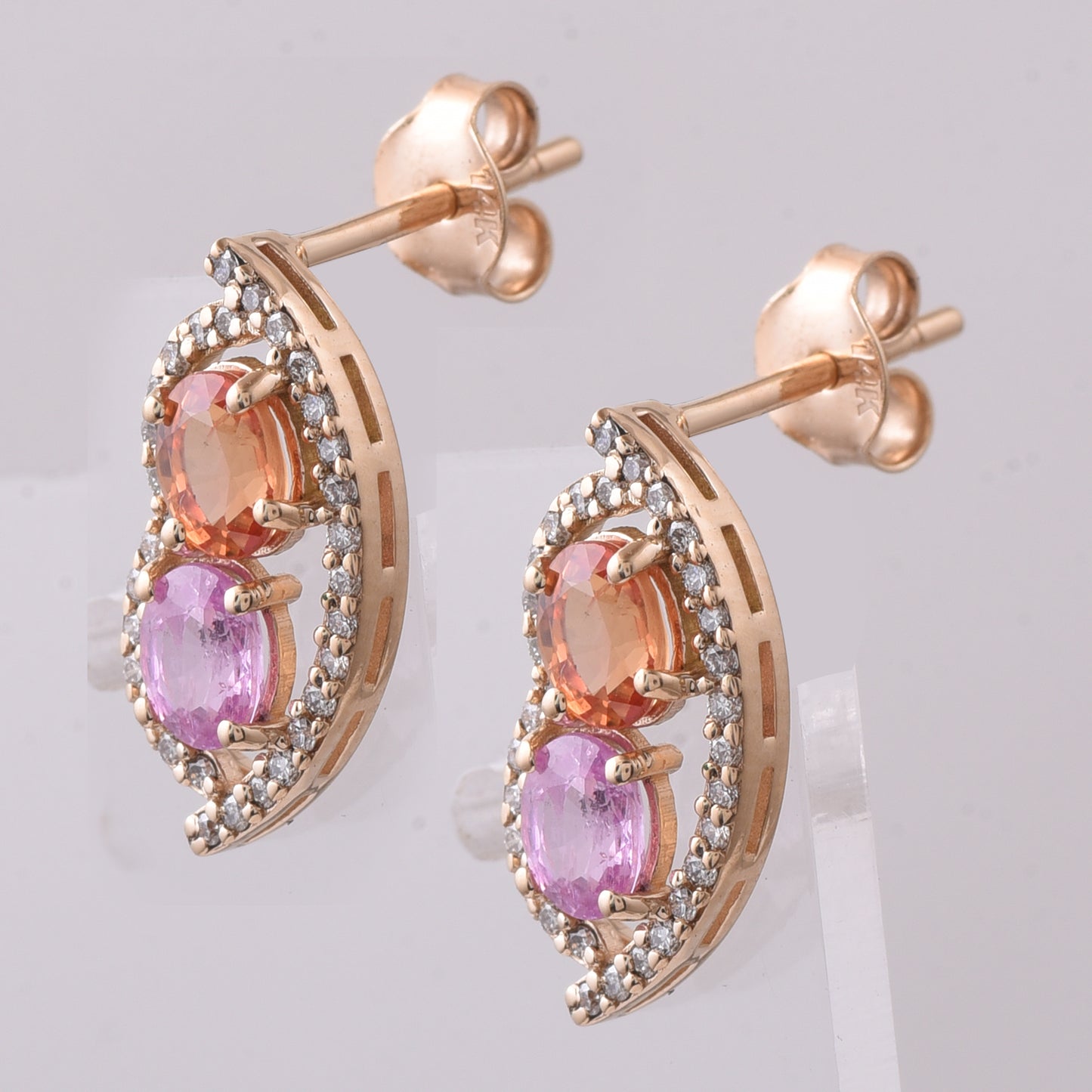 1.69 Ct Oval Mixed Cut Natural Multi-Coloured Sapphire 14K Gold Earrings